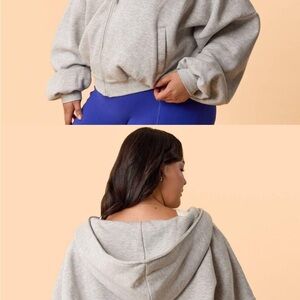 Light Grey Cropped Zip Hoodie with Relaxed Fit